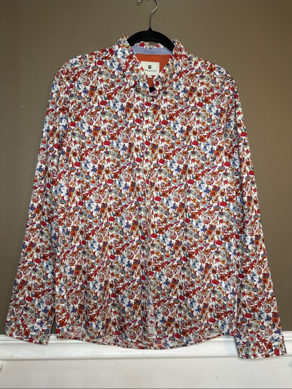 Steel & Jelly Men’s L Psychedelic Mushroom Print Cotton Button Up Shirt